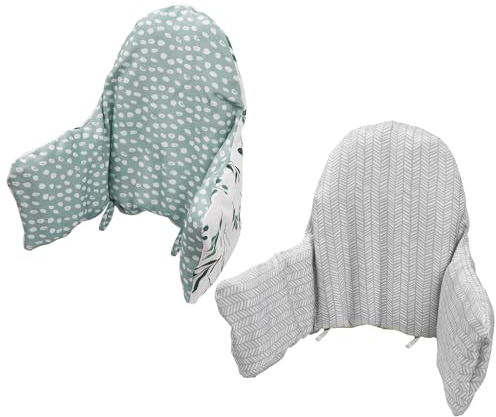 Kissen für Hochstuhl, Kissen für IKEA Hochstuhl Antilop, 2 Stück Sitzkissen für Hochstuhl, integriertes aufblasbares Kissen, bequemes Babysitting (frisches Blatt/Grau gestreift)