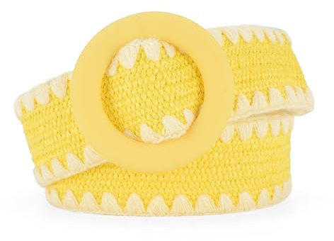 NALANY Stoffgürtel Stretchgürtel Stroh Gewebt Elastik Flechtgürtel Candy Farben Geflochtener Und Elastischer Dehnbarer Gürtel Für Damen Breite 5cm Länge 90 cm(90cm/35.4, Yellow)