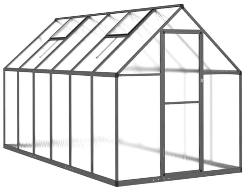 vidaXL Växthus med basram, växthus med takrännsystem, vingdörr, drivhus för växter, drivbänk, antracit aluminium