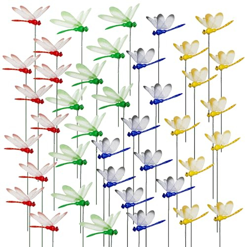 Allazone Lot de 40 libellules 3D pour jardin, décoration patio piquets bâtons
