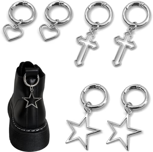 Niuhong 6pcs Colgantes Zapatos Joyería Hebilla Zapato Botas Anillo Primavera Punk Decoración Zapatos Corazones Cruzados Estrellas Con Hebillas Anillo O Hebilla Zapato Fresca DIY Bolsa Llavero