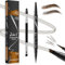 Augenbrauenstift, Microblading Augenbrauenstift, 2-in-1 Dual-Ended Eyebrow Pencil mit 4-Zinken-Micro-Gabelspitzen-Applikator & präziser Pinselspitze erzeugt natürliche Augenbrauen, Dunkelbraun