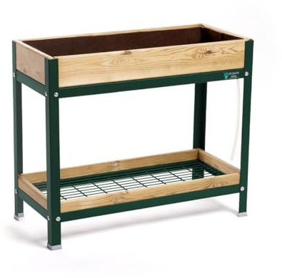 MI HUERTO URBAN Jardinera Elevada Madera con Bandeja Recoge Aguas | Estructura Metálica | Mesa Cultivar Plantas Terraza Jardín Balcón Exterior | Verde | HUERTO Alto - 90x40x78 cm