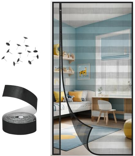 Fly Screen Door, Magnetic Insect Protection Balcony Door, 360° Seal Thanks to Magnetic Strips & Base Weight, Side Opening, Cat Claw Safe, Fibreglass Net, No Drilling, for Patio Door, Cellar Door