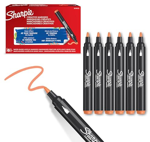 Sharpie Creative Marker Acrylic Paint Pens | Bullet Tip Water-Based Paint Markers | Orange | No-Bleed Ink Writes on Most Surfaces | Crafting & Art Supplies | 6 Count