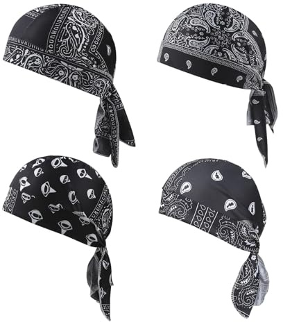 Zliger Lot de 4 bonnets de cyclisme, bandana de sport, personnalisables, bonnet élastique pour sports de plein air, course à pied, randonnée, Noir , 54