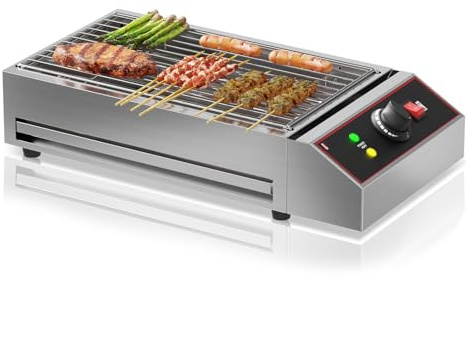 GarveeHome Electric Indoor Grill, 1800W Commercial Portable BBQ Grill Smokeless Countertop Grill with Removable Griddle, Stainless Steel, for Restaurant Home Camping Party Picnic