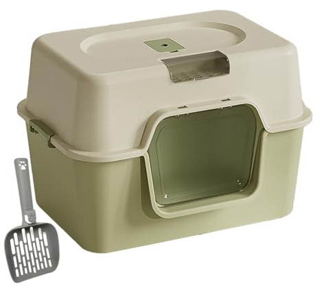 BPS Caja de Arena para Gatos con Pala – Diseño Cerrado, Bandeja Extraíble, Antiderrames y Antiodores, Fácil de Limpiar (Verde) BPS-8804VR