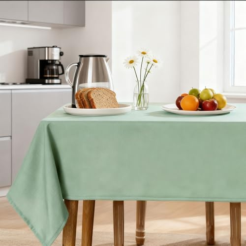 Tovaglia lavabile, effetto lino, adatta per giardino, 90 x 140 cm, resistente alle intemperie, rettangolare, per esterni, giardino, tavolo da pranzo, compleanno, feste, colore verde