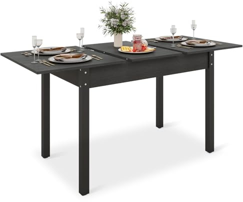 ARTETHYS Dining Table, 110-150cm Wood Extendable Table for 4-6 People, Large Kitchen Dinner Table with Solid Legs for Restaurant, Home, Black