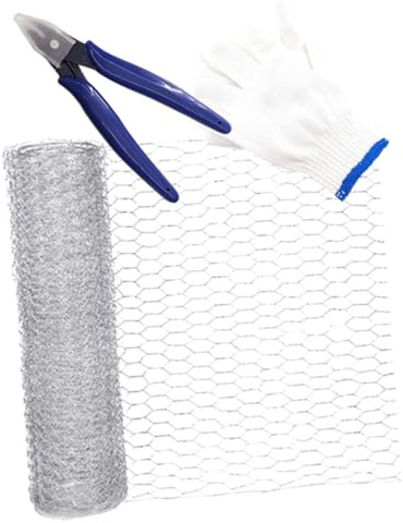 Veemoon Filet De Poulailler Galvanisé Maille Hexagonale pour Jardin DIY 0,4m x 5m Pince Coupante Et Moufles Protection Clôture Treillis Métallique Résistant Aux Intempéries