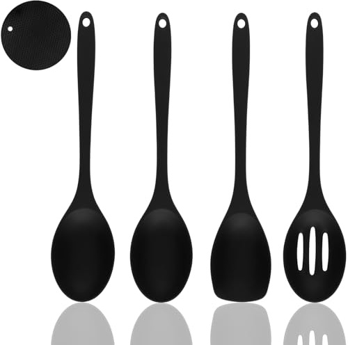 Set di Utensili da Cucina in Silicone, 4 Pezzi Cucchiaio da Cucina per Mescolare, Cucchiai di Silicone Antiaderente, Mestolo Cucina Grande per, Mescolare, Cucinare, Cuocere e Servire (27,5 cm)