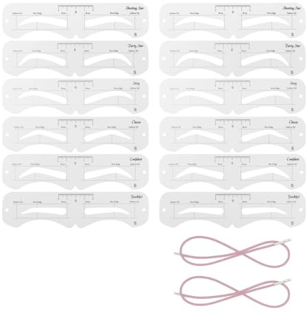 12 Plantillas de Cejas Reutilizables para Principiantes, Kit de Plantillas para Cejas con Sello Brow Charm, Transparentes, Distancia 1,0 cm, Fáciles de Usar para Perfectas