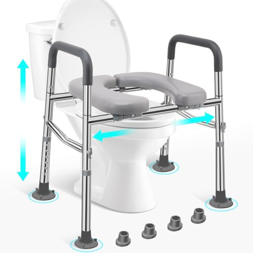 Toilet Seat Riser with Handles 500lb, Stainless Steel Raised Toilet Seat, Adjustable Height & Width, Handicap Raised Toilet Chair for Seniors, Fit Any Toilet