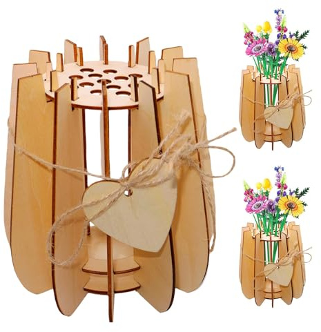 Dekorative Holz-Steckvase für Blumenarrangements, DIY Blumenhalter mit Öffnungen für künstliche Rosen, Kirschblüten, Sonnenblumen, Tulpen, Narzissen, Lotus, Modernes Wohnaccessoire für Erwachsene (A)