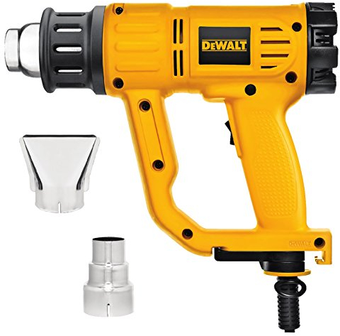Dewalt 2.000 Watt Heißluftpistole D26414 (Temperatur 50-600°, Luftdurchsatz: 650 l/min, mit Flach- sowie Konusdüse und Lackschaber, sichere vertikale Standposition zum stationären Einsatz)