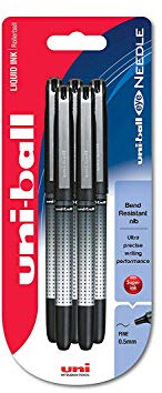 uni-ball 153528400 UB-185S Eye Needle Rollerball Pens, Black Tamper-Proof Ink, .5mm Needle Nib, Package of 5
