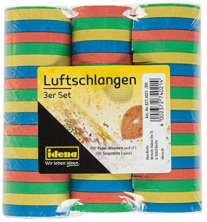 Idena Luftschlangen - 5 Pakete 3er Set - 18 Abrisse / 4m