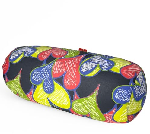 COVERBAGBCN - Cojín Cilíndrico Anti-Estrés Relax | Alivio Cervicales y Lumbares | Relleno de Bolitas Confortables | Tejido Lycra Suave al Tacto | Lavable en Máquina | 35x15 cm (Negro Corazones)