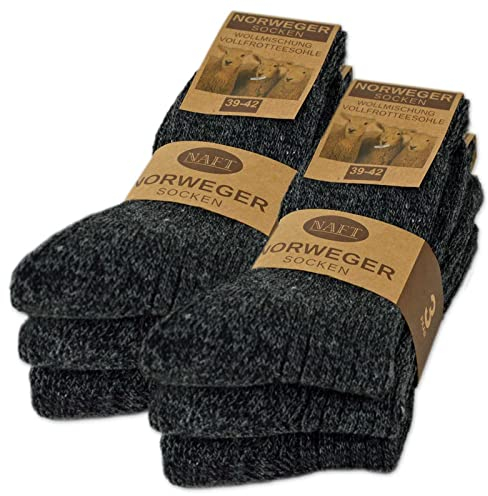 sockenkauf24 6 Paar Norweger Socken mit Wolle Damen & Herren Wintersocken Schwarz Grau Anthrazit 10500 (Anthrazit 43-46)