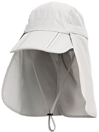 Cappello Safari per Unisex Bambini Ragazzi con Protezione Extra Lunga per Il nuca Anti UV, Cappello da Baseball Berretto Safari Pieghevole per Il Campeggio all'aperto 50-54 - Grigio Chiaro