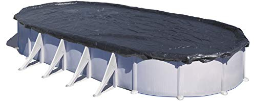 Gre CIPROV611P - Copertura Invernale Premium per Piscine Ovali 610x375 cm e a Forma di Otto 500x340 cm. Protezione per l'Acqua della Piscina in Inverno, spessore 180 g/m2, Colore Nero