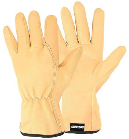 Guantes ROSTAING TRADITION - Par de Guantes de Jardinería en Piel Tratada Hidrófuga - Todo trabajo en ambientes secos y húmedos - Plantar, cavar y escardar - Cómodos y Tradicionales