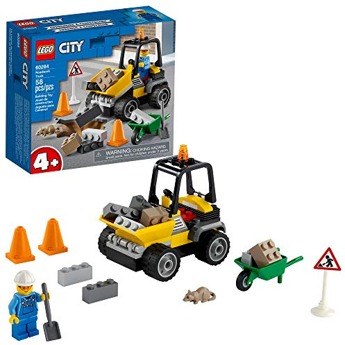LEGO City Roadwork Truck 60284 Toy Building Kit; Cool Roadworks Construction Set for Kids, New 2021 (58 Pieces)