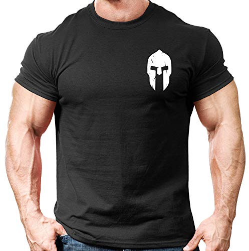 Crown Designs Spartan Helmet Bodybuilding Weight-Training Sports Tapered Fit Top for Men and Teens - Gym T/Black/XL