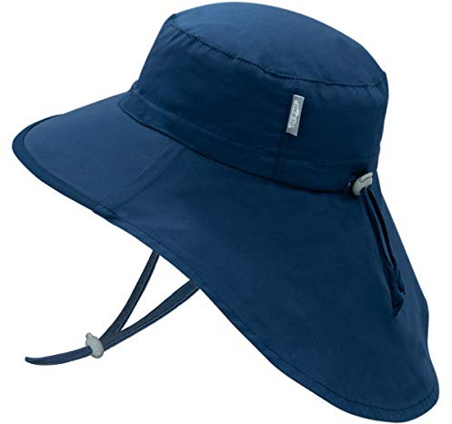Jan & Jul Adjustable Adventure Baby Sun Hat for Boy Large Brim (M: 6-24 Months, Navy: Navy Trim)
