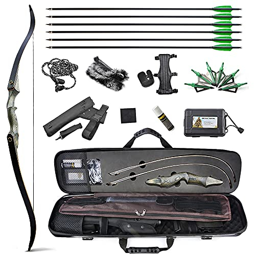 SHARROW Archery Takedown Recurve Bow Set - Adult Traditional Wooden Competition Bow 25-60lbs with Case and Accessories (60lbs, Black)