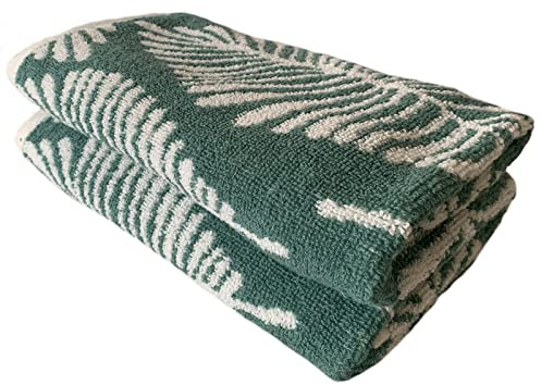Sue Rossi 100% Turkish Cotton Hand Guest Towels, Pack Of 2, Very Soft & Absorbent, Quick Dry 500gsm Thick, Bathroom Or Kitchen Utility Towel Set. (Green Leaf)