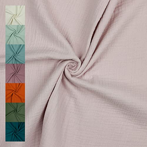 VmG-Store Musselin Double Gauze 61 Farben Meterware Stoff Tex 100 Uni (50 x 135cm) (015 I Soft Rosa)