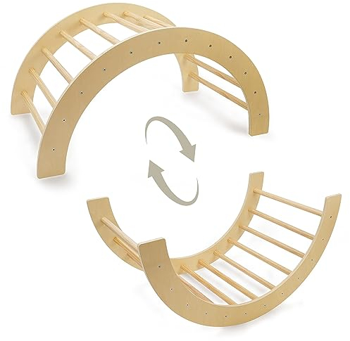 509 Crew Jungle 2-in-1-Kletterbogen, 2-in-1-Funktion, großer Kletterbogen für Kinder, umwandelbar in Schaukelstuhl/Cradle für Kinder und Erwachsene, Montessori-Klettergerüst, natürliche Holzfarbe