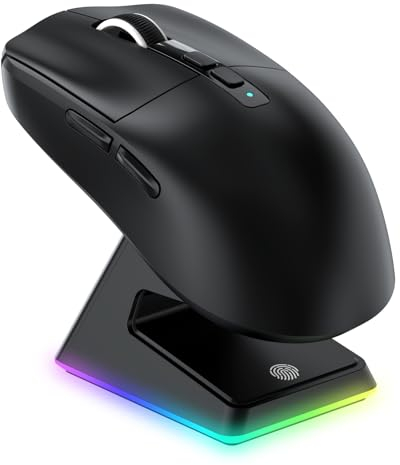VGN Game Power Attack Shark X6 Superlight Kabellose Gaming-Maus mit RGB Ladestation, 49g Ultraleicht Mouse, 26000DPI, PixArt PAW3395, 2.4G/BT/Kabelgebunden, Bis zu 200 Std.Akku, G502, PC/Mac, Schwarz