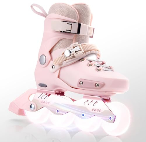 SWAY Adjustable Inline Skates for Kids, Teens and Adults, All Wheels Light Up High Performance Roller Skates for Boys and Girls Ideal for Roller Skate (Pink, Large-Youth & Adult（4-7 US）)
