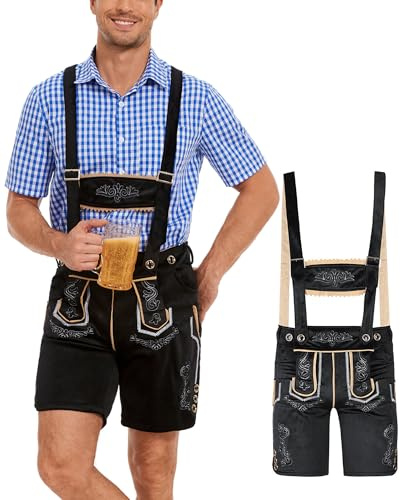 DUOLUVA Pantalon traditionnel bavarois pour homme - Pantalon court bavarois pour la fête de la bière - Pantalon traditionnel bavarois - Noir - Coupe universelle, Noir , M