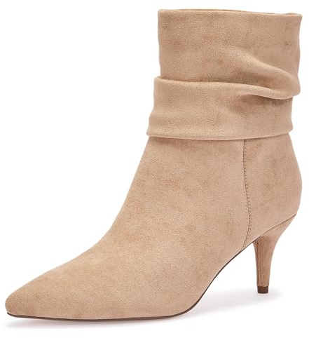 CosyFever Slouch Ankle Boots for Women, Pointed Toe 2.6 Inch Mid Stiletto Heel Booties,Ruched Dress Booties for Date Night,Party & Evening Outfits