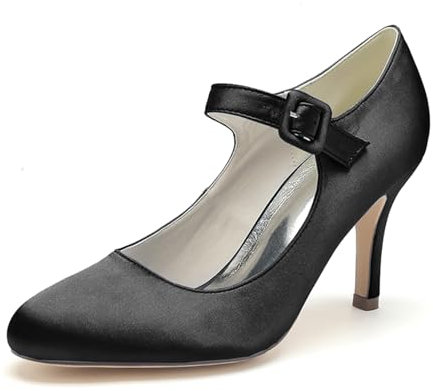 ENWIND Women's High Heel Mary Jane Pumps Round Toe Stiletto Heel Office Dress Pumps Shoes,Black,3 UK