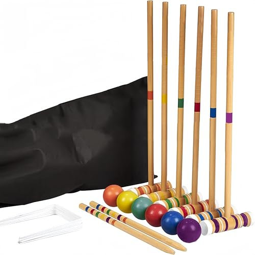 Lexza Square Croquet Game for Six Players, with 6 Quality Clubs, Poles, Colored Balls, Goals, a Portable Storage Bag, Outdoor Family - Lawn, Back Garden, Park Games, Suitable for Adults/Teenagers