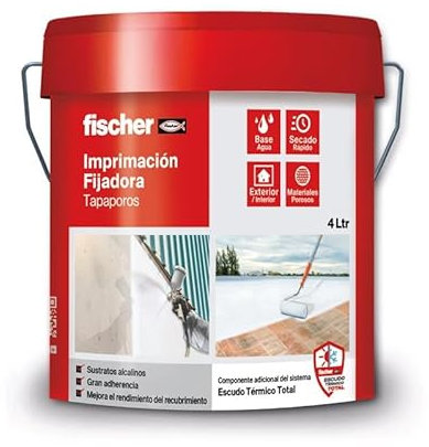 fischer - Imprimación Tapaporos para Madera, Sirve también para Yeso y Multitud de Soportes Porosos, para Consolidar y Sellar Superficies Sueltas (4 L)