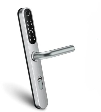 Serrure de porte intelligente TTlock avec poignée – Accès sans clé par code, empreinte ou mobile – Verrou électronique pour porte en bois, aluminium ou portail extérieur, 72-92 mm