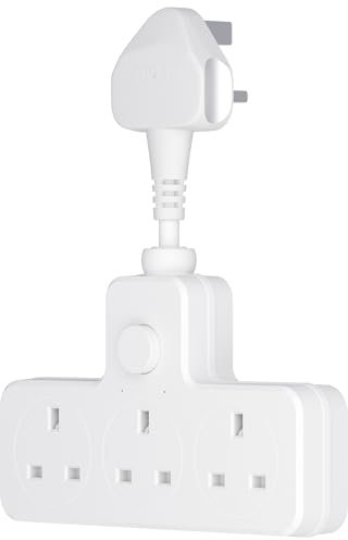 LIPWEL Plug Extension Socket 3 Way Multi Plug Adapter UK Multiplug Socket Extension Lead Surge Protected 1000J Heavy Duty 13A Power Strip Main Switch, Rotating Connector, White