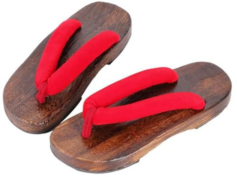 VENYAA Sabots Japonais Sabots en Bois pour Femme Sandales,Traditionnelle Sabots Chaussures Slipper pour Fond Plat antidérapants Kimono Sandales(Size:EU 38,Color:Rouge + b)