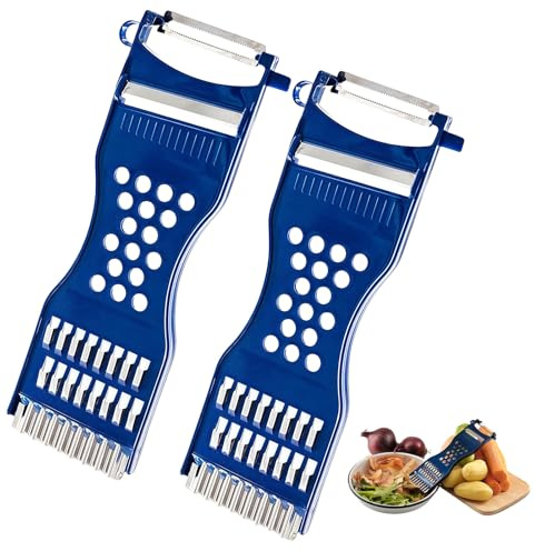 Gemüsefriseur, 2 Stück 6-in-1 Multifunktions Sparschäler, Generisch Gemüseschneider Einfaches Raspeln/Schneiden/Schälen Gemüsehobel Kartoffelschäler Julienneschneider für Obst & Gemüse (Blau)