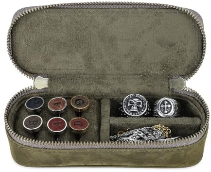 CONTACTS Crazy Horse Leather Cufflink Box for Men Travel Jewelry Storage Case Small Jewelry Organizer Padded Tray for Cufflinks Rings Earrings Studs (Green)
