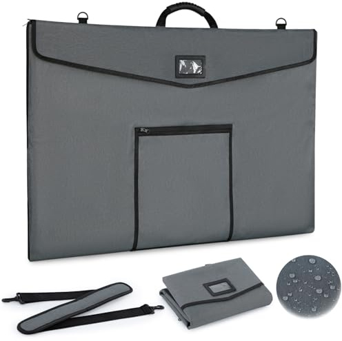 Fully Waterproof A1 Artist Portfolio Bag (61x91.4 cm) - Waterproof PVC Material, Sealed Zipper & Flip Cover - Heavy-Duty Art Carrier for Portfolios, Artworks & Posters, Includes Shoulder Strap (Grey)