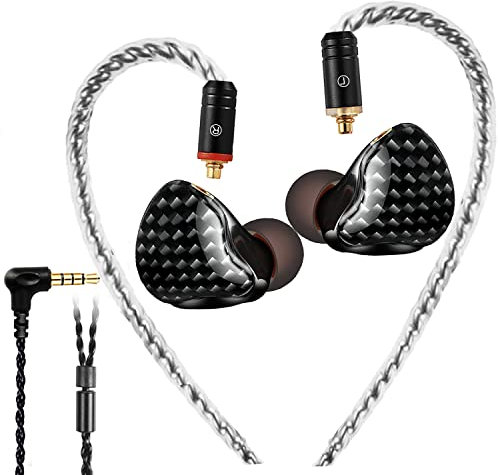 In-Ear Monitors with Dual Drivers and MMCX Detachable Cables - Noise-Isolating Headphone for Musicians, Sweatproof Sports Earbuds (Carbon Fiber, No Mic)