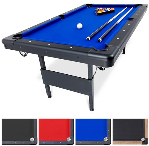 GoSports 6 ft or 7 ft Billiards Table - Portable Pool Table - Includes Full Set of Balls, 2 Cue Sticks, Chalk, and Felt Brush; Choose Your Size and Color