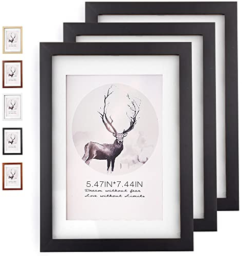 Rieeyrslza Cadre Photo Bois Lot de 3 Cadre Photo en Pin Cadres Photo avec Vitre en Acrylique Convient pour Décorer un Bureau ou un Mur Pour L'affiche de Peinture Artistique (Noir o2)